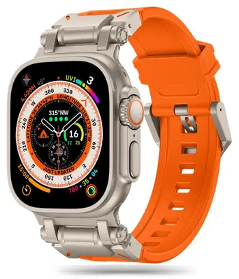 Obrázok produktu pre Techsuit remienok (W064) - Apple Watch 1/2/3/4/5/6/7/8/9/10/SE/SE 2/Ultra/Ultra 2 (42/44/45/46/49mm) - Titánovo-strieborná oranžová