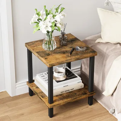 Image de Petite table d'appoint avec 2 niveaux et espace de rangement, dimensions : 50x50x58 cm