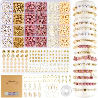 Produktbild von Natürliche Rhodochrosit Perlen für Armbänder, DIY Perlen-Set mit Holzperlen