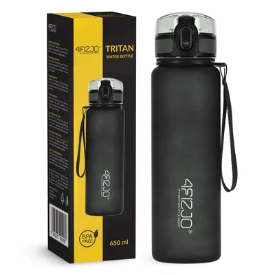 Produktbild von 4FIZJO Sportflasche 650 ml, Tritan, auslaufsicher, Fitness, Reisen, Training, schwarz