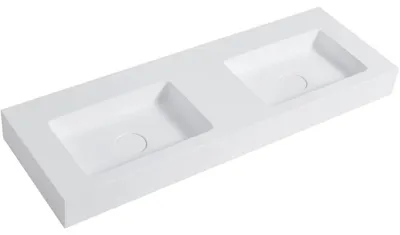 Productafbeelding van Wastafel van gemarmerd composiet, wandmodel, wit, mat, 163x45 cm