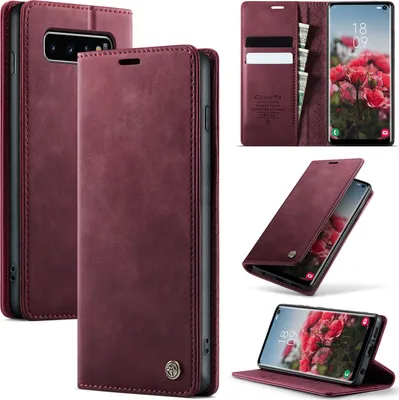Produktbild von Handyhülle für Samsung Galaxy S10 Plus Hülle Leder mit RFID Schutzhülle Klapphülle Magnet Kartenfach Standfunktion Rot