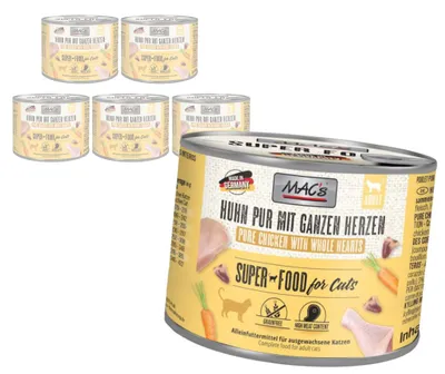 Produktbild von MAC's 6x200g getreidefreies Nassfutter für Katzen mit Huhn und Geflügelherzen