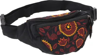 Produktbild von Ethno Sidebag, Bestickte Boho Nepal Gürteltasche - Schwarz, Uni - Erwachsene, Baumwolle, 13*20*4 cm, Festival- Bauchtasche Hippie