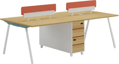 Image de Bureau aspect bois avec espace de rangement et pieds blancs Meuble de bureau moderne design