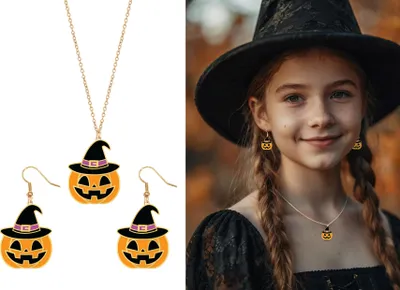 Produktbild von Schmuckset Halloween Kette und Ohrringe Kürbis