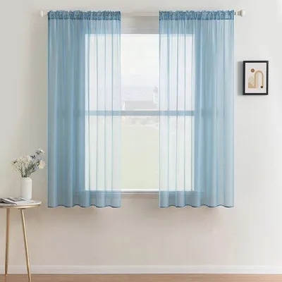 Productafbeelding van Transparante Voile Gordijnen Set van 2 - 160 x 140 cm - Luchtig Decoratief voor Woonkamer en Slaapkamer - Grijs Blauw