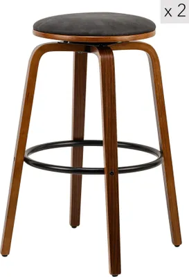 Produktbild von Barhocker (2er Set) aus Massivholz und Kunstleder Schwarz