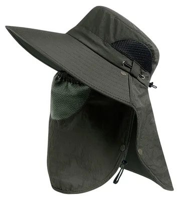 Produktbild von Anglerhut mit abnehmbarem Nackenschutz, verstellbar, winddicht, atmungsaktiv, mit breiter Krempe und UV-Schutz – ideal für Outdoor-Sportarten wie Wandern und Camping.