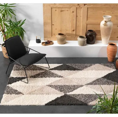 Image de Tapis d'intérieur rectangle à motif "Prism" - Beige / Noir - 60 x 110 cm