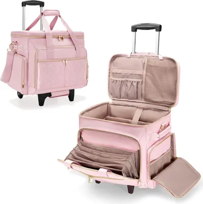 Image de Sac à ordinateur portable sur roulettes - Sac à roulettes - Pour transporter du matériel scolaire - Trolley amovible - 41,7 x 23,5 cm - Rose