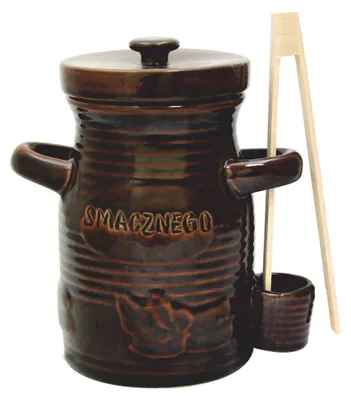 Produktbild von GÄRTOPF Keramik Sauerkrauttopf Gurkentopf Rumtopf mit ZANGE Deckel 3,5 L Braun