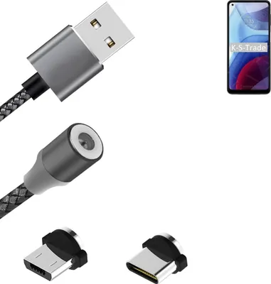 Produktbild von K-S-Trade Hochwertiges Magnet-Lade-kabel Sync-Kabel Daten-Kabel für Motorola Moto G Power (2021) mit USB-Typ-C-Anschluss und Micro-USB-Anschluss 2A