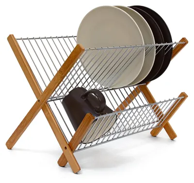Klappbarer Geschirrständer Bambus/Metall 27x39x29 cm