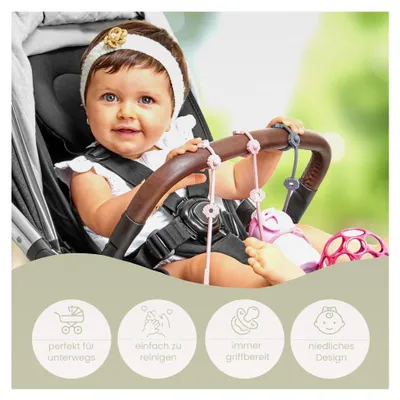 Produktbild von Cup Catcher Baby 2er Pack - BPA-freie Spielzeugkette für Kinderwagen, dehnbarer Halter für Trinkbecher und Beißring