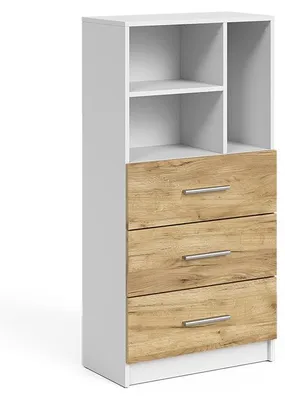 Produktbild von Universalschrank Vicco Tomy Weiß/Goldkraft Eiche 60 x 120 cm mit 3 Schubladen, Model 63452