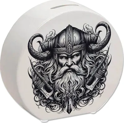 Produktbild von Spardose Wikingergott Odin Keramik, bunt bedruckt, Höhe 13cm, Breite 14cm, Tiefe 5cm
