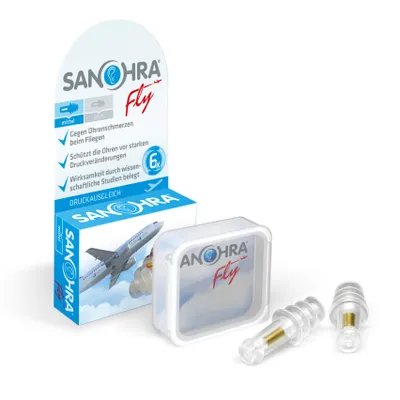 Produktbild von SANOHRA fly Ohrstöpsel Erwachsene, Druckausgleich Flugzeug, Größe mittel, 1 Paar