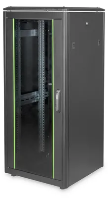 Produktbild von Digitus Netzwerkschrank Unique Serie - 600x600 mm (BxT), Freistehendes Gestell, 26U, 800 kg, Schwarz