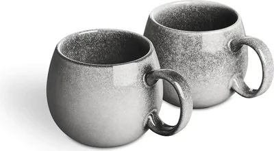 Produktbild von springlane Tassen-Set, 2er Set, Steingut Grau, Serie Misty Cliff, Ø 9 x H 9,5 cm, 550 ml, 428 g – mit extragroßem Griff, hitzebeständig & langlebig, skandinavisches Design mit Farbgradient, spülmaschinen-, mikrowellen- & backofengeeignet, für Heißgetränke