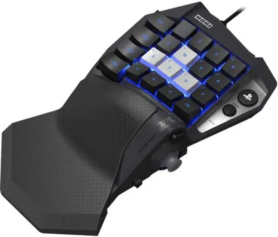 A gaming keyboard and joystick combo.