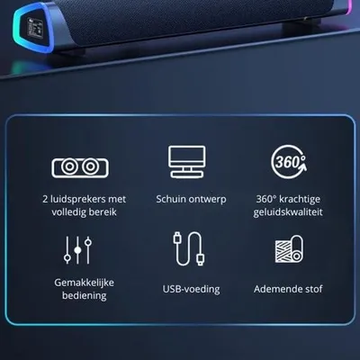 Immagine prodotto di Mini altoparlante soundbar per PC - Altoparlante per computer - Illuminazione RGB - Suono surround - Grigio