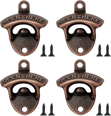 Produktbild von Wandflaschenöffner – Set mit 4 Stück – Wandflaschenöffner zur Befestigung an der Wand – Multifunktionaler Wandflaschenöffner – Wandflaschenöffner mit Schrauben – Geeignet für Bars