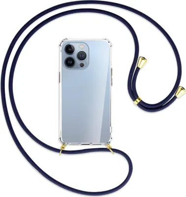 Produktbild von Handykette Backcover-Schutzhülle mit Band (Metall goldfarben) für Apple iPhone 13 Pro Max - dunkelblau