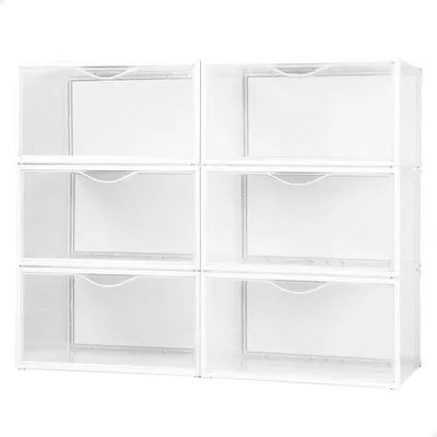 Schuhboxen-Set, 6 Stück, 35 x 27 x 18,5 cm, transparent, stapelbar
