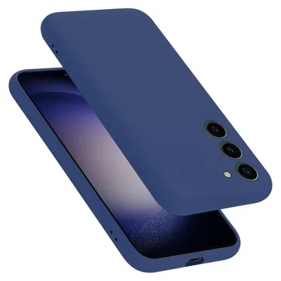 A blue phone case is shown diagonally over a smartphone.