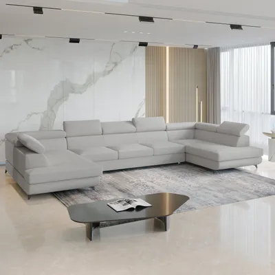 Produktbild von Masseno Ecksofa URMANO mit Schlaffunktion U-Form, Sofa mit Bettkasten, Wohnzimmersofa, Couch, Soffa, Bettsofa, Couchgarnitur- Hellgrau, QUELLE 83