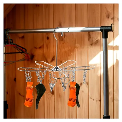 Produktbild von Wäscheständer mit 20 Klammern aus Edelstahl, klappbar, platzsparend für Socken und Unterwäsche