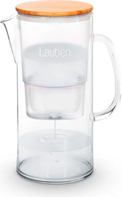 Produktbild von Lauben Glass Water Filter Jug 32GW, Filterkanne Inhalt 3,2 l, Glas, antibakterieller Deckel aus Bambus und Edelstahl, spülmaschinenfest, inkl. Filter
