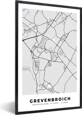 Produktbild von MuchoWow® Gerahmtes Poster Karte - Grevenbroich- Deutschland - Stadtplan 60x90 cm - Poster mit Schwarzem Bilderrahmen Wandposter Rahmen Foto Bilder - Kunst