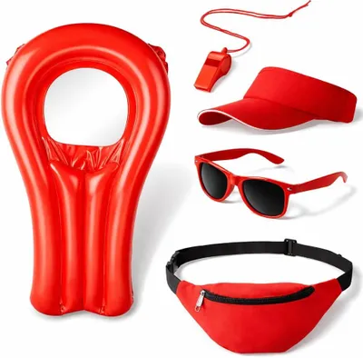 Productafbeelding van 5-in-1 Reddingsduiker kostuum, geïnspireerd door Baywatch – Reddingspak met boei, reddingsring en accessoires, geschikt voor carnaval en andere feestelijke gelegenheden, voor dames en heren