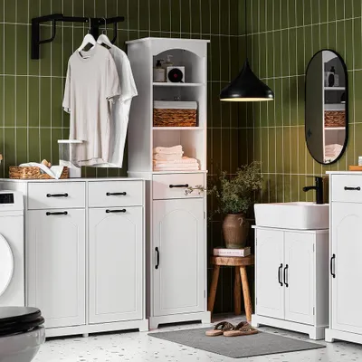 Obrázok produktu pre Kúpeľňové skrinky - Košík na prádlo - Úložná skrinka do kúpeľne - Úzka skrinka do práčovne - Kúpeľňový nábytok