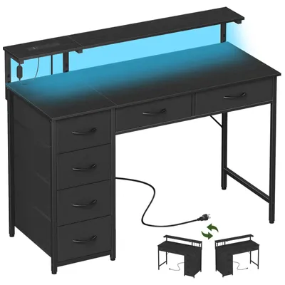 Productafbeelding van Gaming Bureau L-vormig - 6 Lades - 100 x 48 cm - Metaal En Bewerkt Hout - Met Verstelbare Monitorhouder