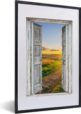 Produktbild von MuchoWow® Gerahmtes Poster Aussicht - Landschaft - Landschaft - Sonne 40x60 cm - Poster mit Schwarzem Bilderrahmen Wandposter Rahmen Foto Bilder - Poster in Rahmen