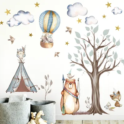 Produktbild von Little Deco Aufkleber Indianer Waldtiere I Wandbild L - 114 x 107 cm (BxH) I Zelt Sterne Wandsticker Kinder Wandtattoo Kinderzimmer Baby Deko Babyzimmer DL305