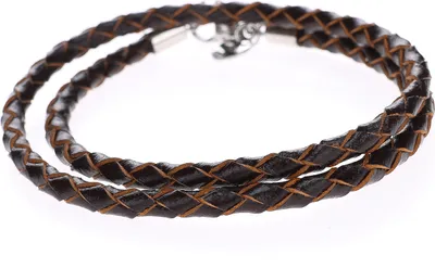 Produktbild von Lederarmband Lederkette geflochtenalskette geflochten dunkelbraun Edelstahl 3mm 4mm 17-80 cm uni Autiga® dunkelbraun 4 mm 50 cm