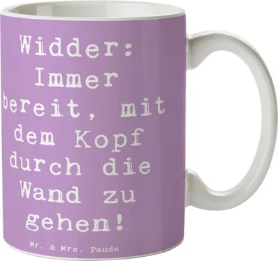Produktbild von Mr. & Mrs. Panda Teetasse Spruch Widder Power - Lavendeltraum - Geschenk, Geschenke Astrologie, Herausforderung, Entschlossenheit, Keramiktasse, Tierkreiszeichen, Mut