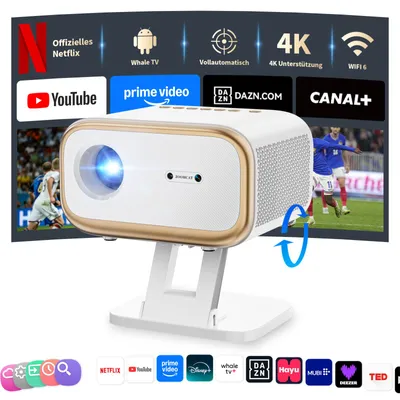 Produktbild von Beamer 4K Heimkino Mit Netflix lizenzierter (Autofokus)Mit Ständer Beamer, Full HD 1080P, Auto Trapezkorrektur, Auto Hindernisvermeidung