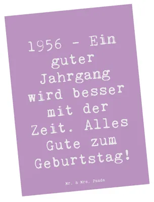 Produktbild von Mr. & Mrs. Panda Postkarte Spruch 1956 Geburtstag - Lavendeltraum - Geschenk, Glückwunsch, Grußkarte, Ansichtskarten, Geburtstagsgeschenk, Familie, handgefertigt