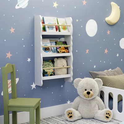 Produktbild von Kinder Bücherregal LIRO Wandregal, Bücher-Organizer mit 3 Ablagen, Kinderregal für Buchaufbewahrung, aus Kiefernholz, für Kinderzimmer Spielzimmer