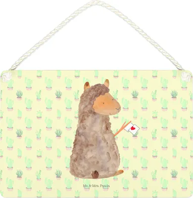 Produktbild von Mr. & Mrs. Panda Schild Alpaka Fahne DIN A4 - Kaktus Grün - Geschenk, Lama, holzbild, kleine aufmerksamkeit, Türschild, Alpakas, Liebe, Deko Wandbild, Lamas, Holz