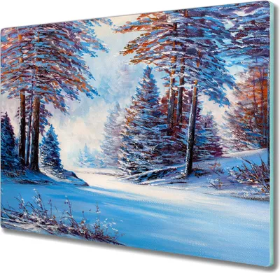 Produktbild von Coloray Herdabdeckplatte 60x52 cm Schneidebrett Kochplattenabdeckung Küchenbrett Hackbrett - Gemälde Winterwald Bäume