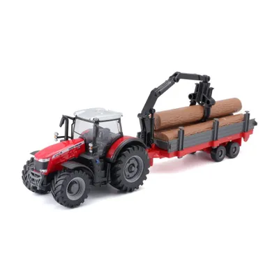 Obrázek produktu pro Bburago 10cm Farm Traktor na setrvačník s vlečkou Massey Ferguson 8740S