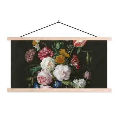 Obrázok produktu pre MuchoWow® Textilný plagát - Zátišie s kvetmi v sklenenej váze - Maľba od Jan Davidsz. de Heem - 120x60cm - S hnedými lamelami