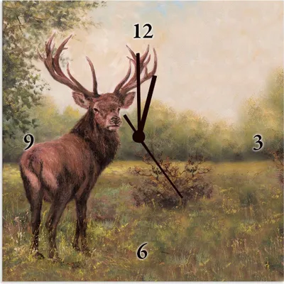 Produktbild von ARTland Wanduhr auf Alu Quarzuhr - schwarzer Zeiger Hirsch Größe: 30x30 cm