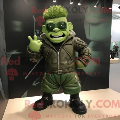 Produktbild von Grünes REDBROKOLY Strongman-Maskottchenkostüm mit Lederjacke und Clutch
